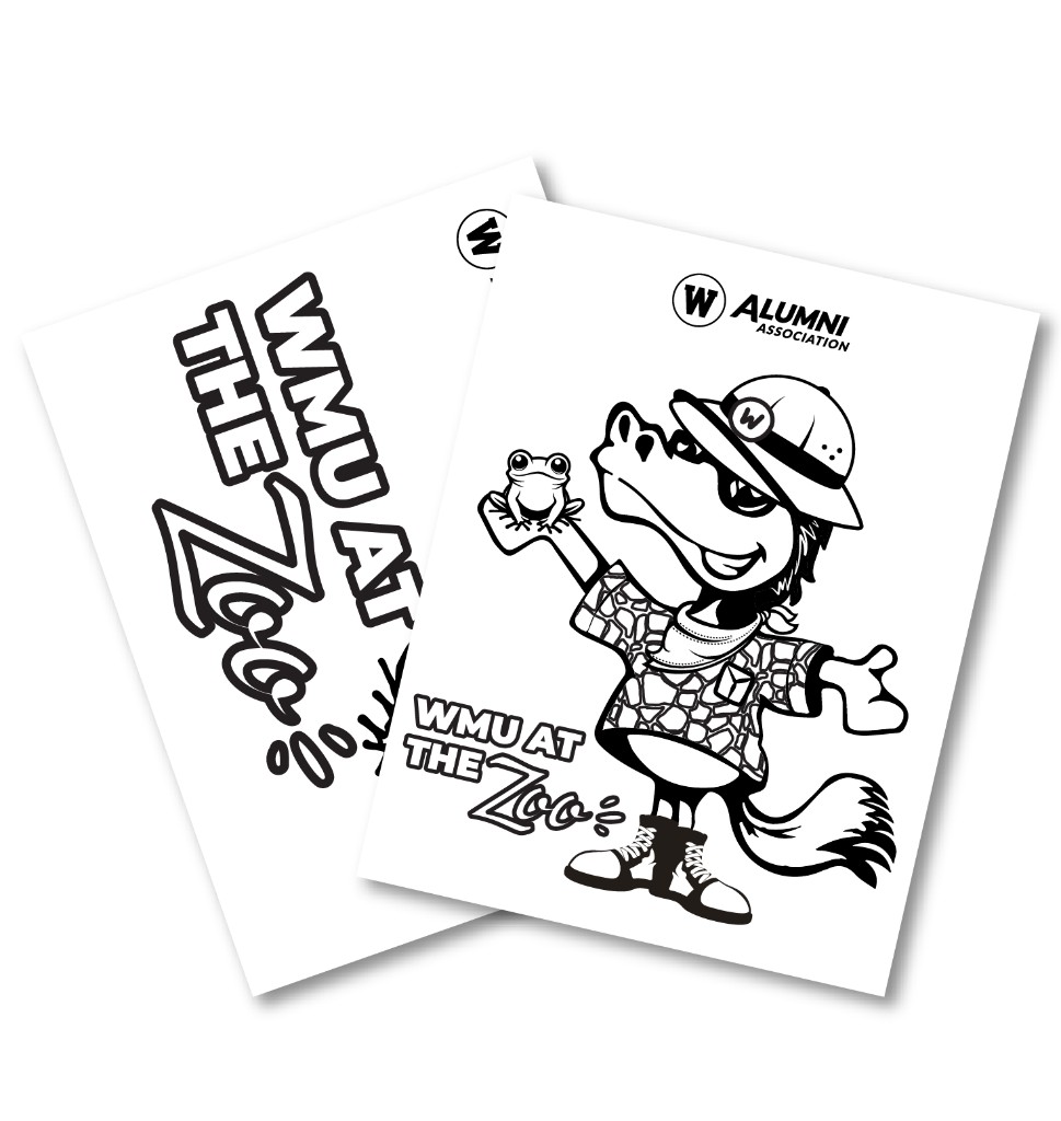 WMU at the Zoo coloring pages with Buster mascot in safari outfit